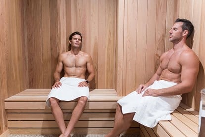 People relaxing in a sauna