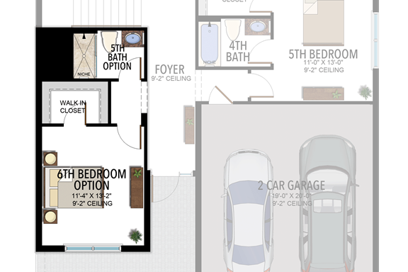 6th Bedroom and 5th Bathroom in lieu of Den and Powder Room