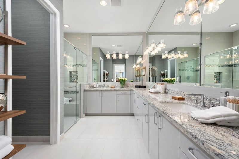 Spa-inspired primary bathroom at The Estates at NOMAR West Palm Beach