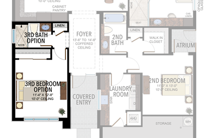 3rd Bedroom & 3rd Bathroom in lieu of Den & Powder Room