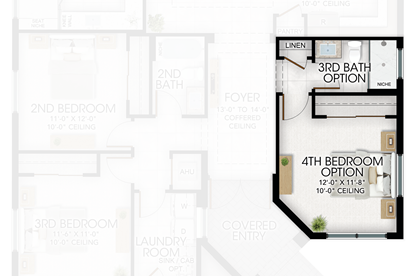 4th Bedroom & 3rd Bathroom in lieu of Den & Powder Room 