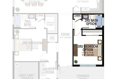 3rd Bedroom & 3rd Bath in lieu of Den & Powder Room